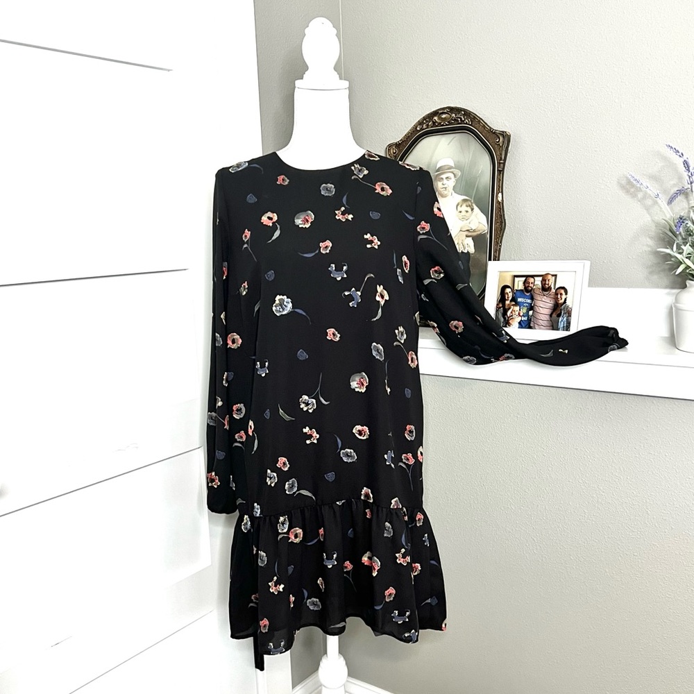 Lila Rose floral flowers long sleeve shirt dress with flair layer at bottom 1